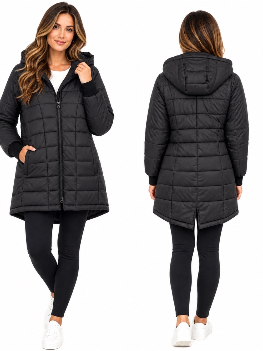 Swiss Tech Women’s Black Puffer Jacket Detachable Hood Size XL